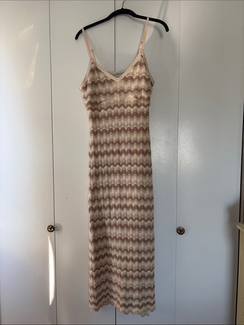 Hollister Beige and Brown Chevron Maxi Slip Dress